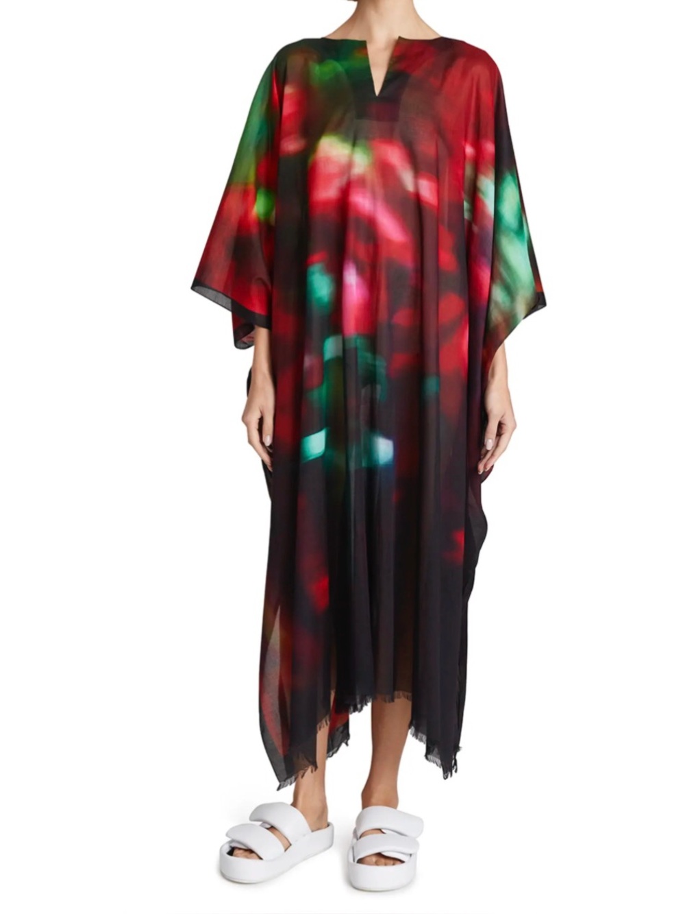 Dries Van Noten One Size Blurry Print Cartland Kaftan Designer Cotton Frayed